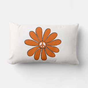 Hippie Flower Power Peace Sign in Orange Lumbar Pillow