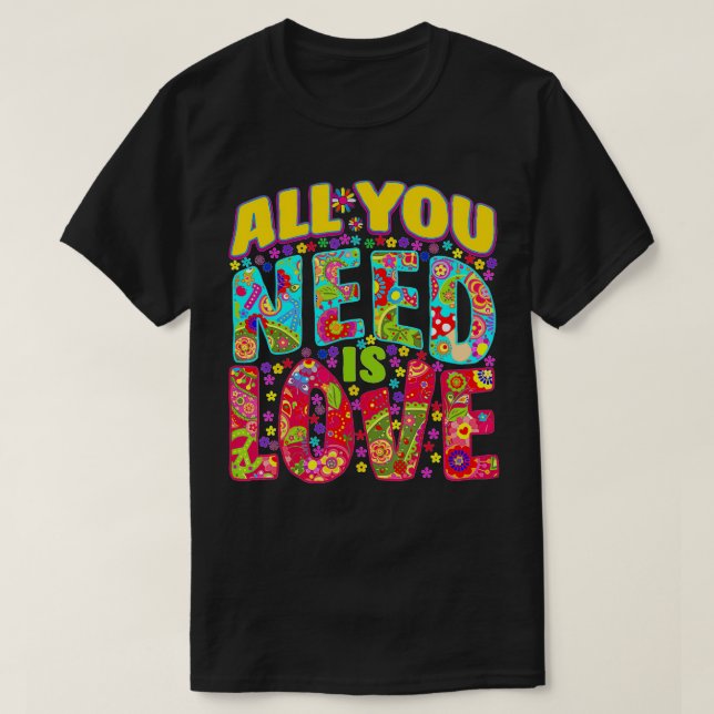 Hippie Flower Power PeaceLove Retro 60s 70s  T-Shirt (Design Front)