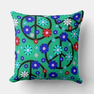 Hippie Flowers Throw Pillow