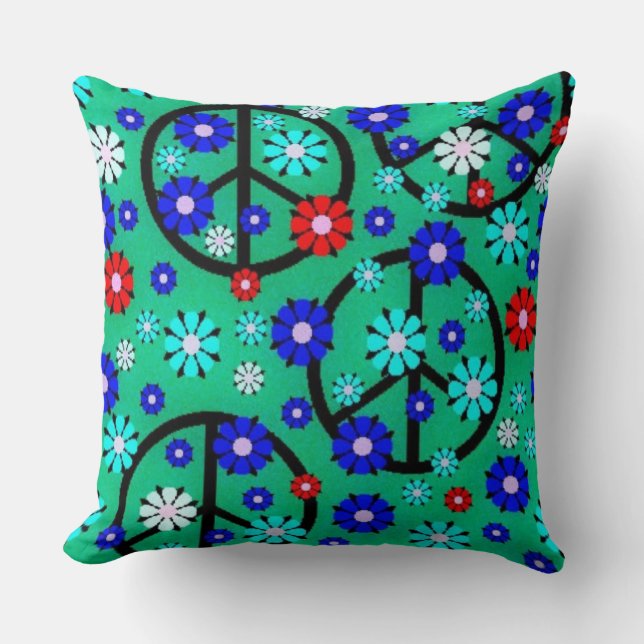 Hippie Flowers Throw Pillow (Front)