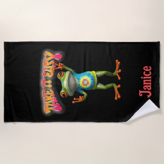 Hippie Frog Take it Easy Fun Colourful Beach Towel
