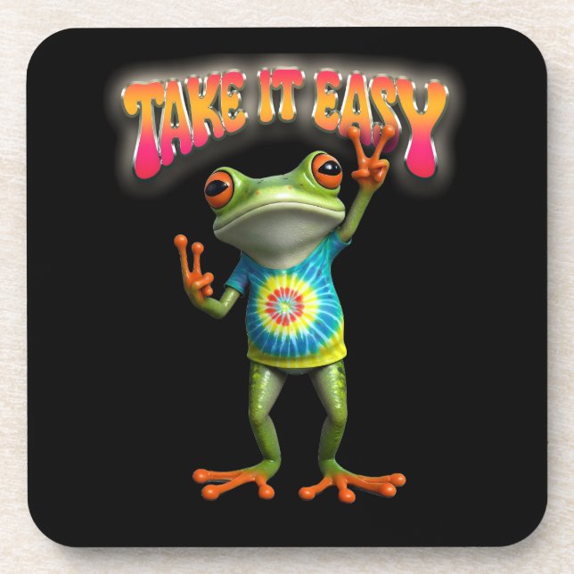 Hippie Frog Take it Easy Fun Colourful  Coaster (Front)