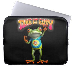 Hippie Frog Take it Easy Fun Colourful  Laptop Sleeve