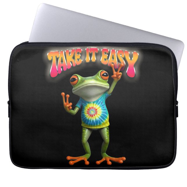 Hippie Frog Take it Easy Fun Colourful  Laptop Sleeve (Front)
