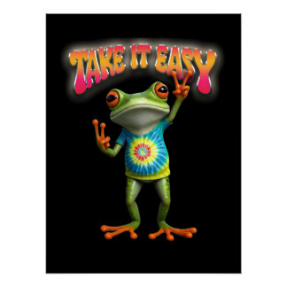 Hippie Frog Take it Easy Fun Colourful Poster