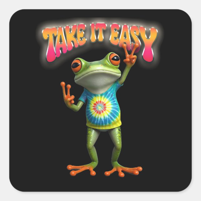 Hippie Frog Take it Easy Fun Colourful  Square Sticker (Front)