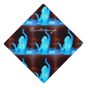 Hippie girl flashing peace sign blue Thunder_Cove Graduation Cap Topper
