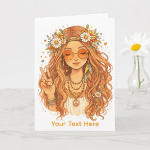 Hippie Girl Giving a Peace Gesture Blank Art Card