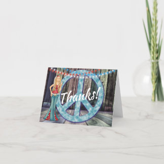 Hippie Girl, Peace Sign and String Lights Thanks! Thank You Card