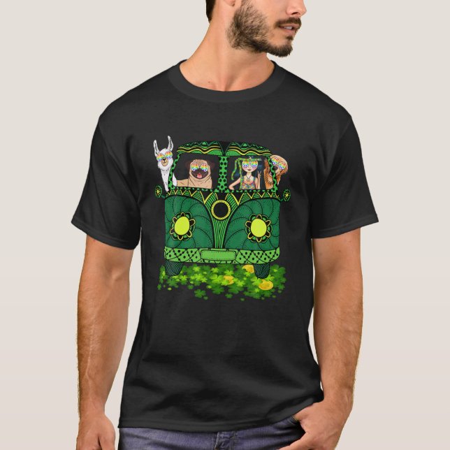 Hippie Girl St Patricks Day RV Bus With Dog Peace T-Shirt (Front)