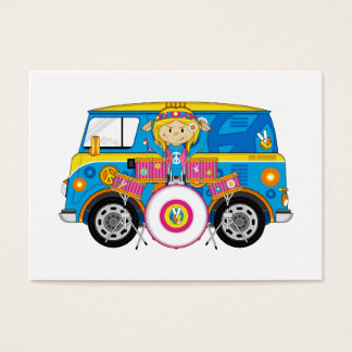 Hippie Girl with Drums and Camper Van