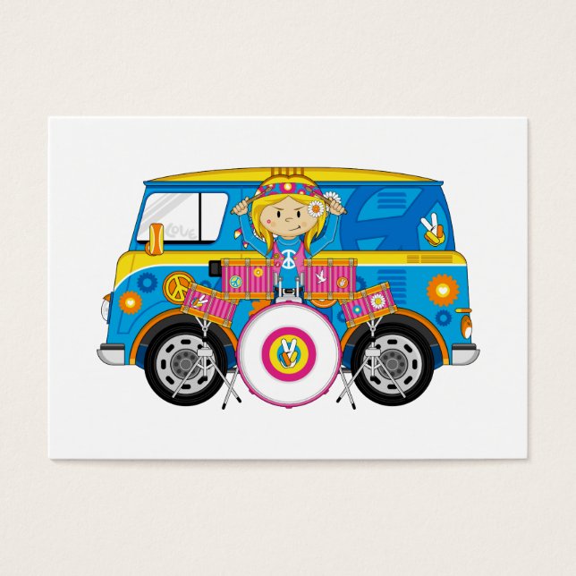 Hippie Girl with Drums and Camper Van (Front)