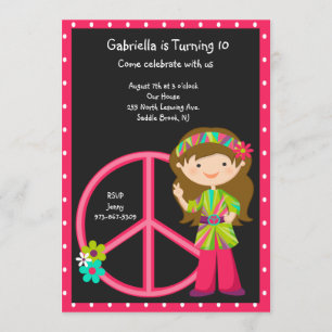 Hippie Girl with Peace Sign Girls Invite