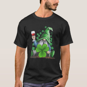Hippie Gnome Drinking Wine With Shamrock St T-Shirt