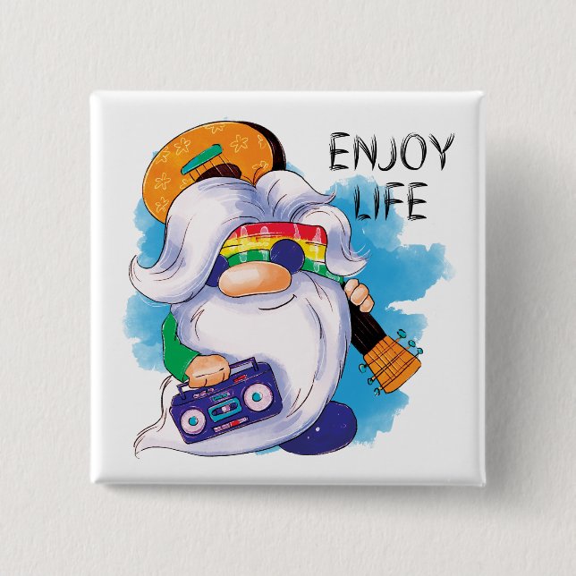 Hippie Gnome: Enjoy Life  2 Inch Square Button (Front)