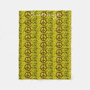 hippie groovy 70's peace symbol yellow fleece blanket