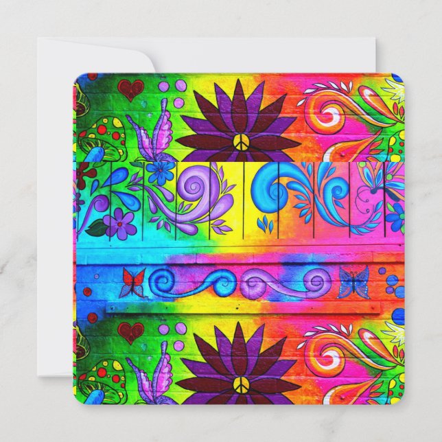 hippie groovy colours invitation card (Front)
