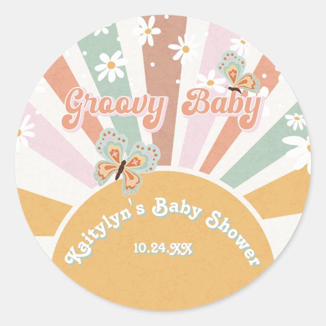  Hippie Groovy Daisies Retro 70s Sunshine Baby  Classic Round Sticker (Front)