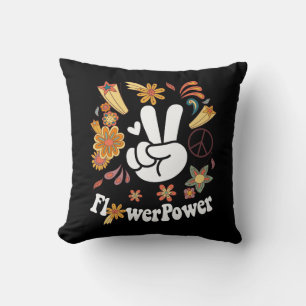 Hippie Groovy FlowerPower Woodstock Bohemian Peace Throw Pillow