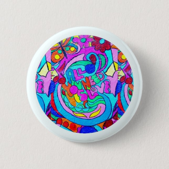 hippie groovy love 2 inch round button (Front)
