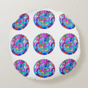 hippie groovy love circles round pillow