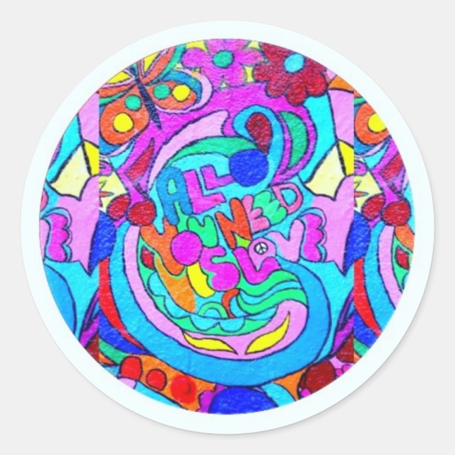 hippie groovy love classic round sticker (Front)