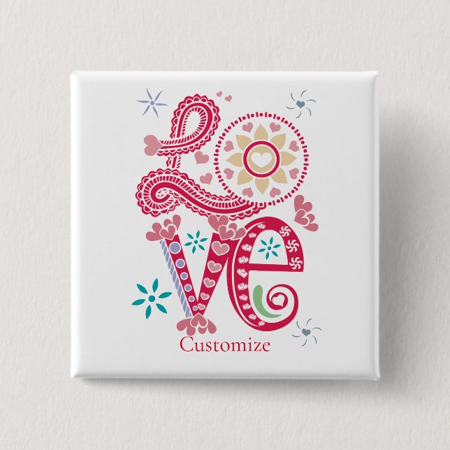 Hippie Groovy Love Sign Thunder_Cove 2 Inch Square Button (Front)