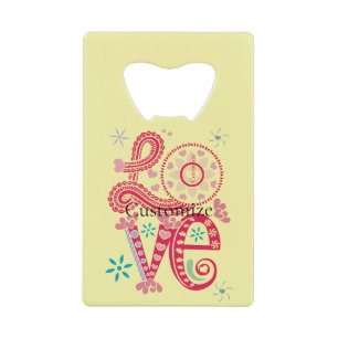 Hippie Groovy Love Sign Thunder_Cove Credit Card Bottle Opener