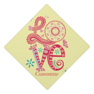 Hippie Groovy Love Sign Thunder_Cove Graduation Cap Topper