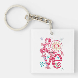 Hippie Groovy Love Sign Thunder_Cove Keychain