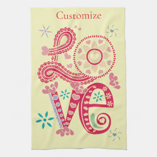 Hippie Groovy Love Sign Thunder_Cove Kitchen Towel