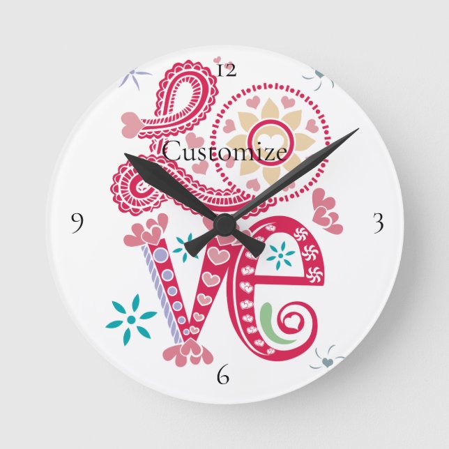 Hippie Groovy Love Sign Thunder_Cove Round Clock (Front)