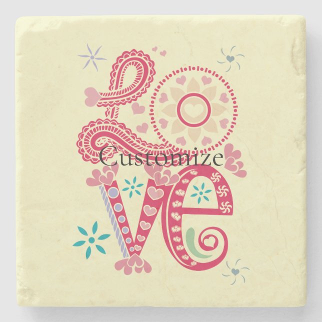 Hippie Groovy Love Sign Thunder_Cove Stone Coaster (Front)