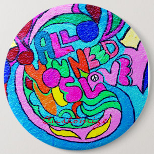 Hippie groovy love Thunder_Cove  6 Inch Round Button