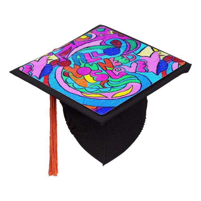hippie groovy peace and love graduation cap topper (Angled)