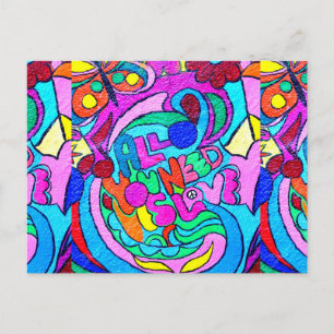 hippie groovy psychedelic love postcard