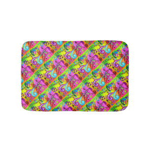 hippie groovy psychedelic mushrooms bath mat