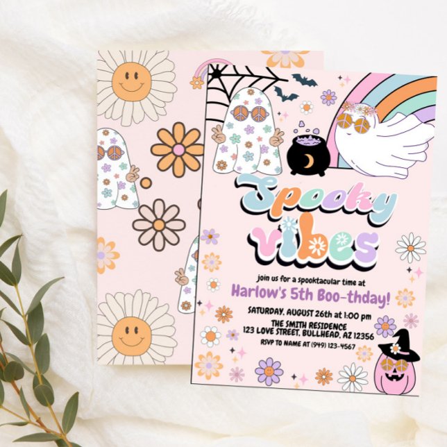 Hippie Groovy Spooky Vibes Halloween Birthday Invitation (Creator Uploaded)