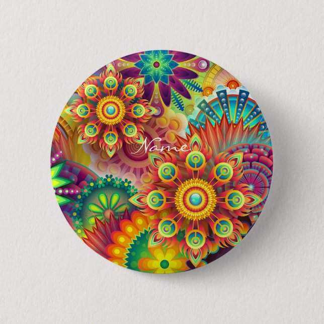Hippie Groovy Techno Psychedelic Thunder_Cove 2 Inch Round Button (Front)