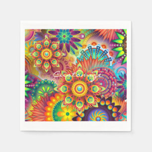 Hippie Groovy Techno Psychedelic Thunder_Cove Napkin