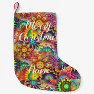 Hippie Groovy Techno Psychedelic Thunder_Cove Small Christmas Stocking