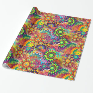 Hippie Groovy Techno Psychedelic Thunder_Cove Wrapping Paper