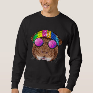 Hippie Guinea Pig Love Peace Sign 70s Hippie Anima Sweatshirt