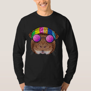 Hippie Guinea Pig Love Peace Sign 70s Hippie Anima T-Shirt