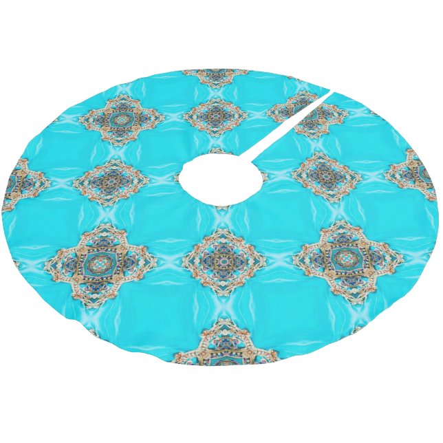 Hippie Gypsy Ethnic turquoise aqua blue bohemian Brushed Polyester Tree Skirt (Angled)