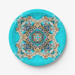 Hippie Gypsy Ethnic turquoise aqua blue bohemian Paper Plate