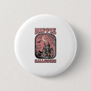 Hippie Halloween Cat Haunted House Vintage Design_ 2 Inch Round Button