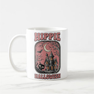 Hippie Halloween Cat Haunted House Vintage Design_ Coffee Mug