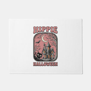 Hippie Halloween Cat Haunted House Vintage Design_ Doormat