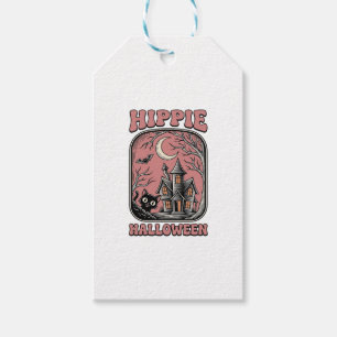 Hippie Halloween Cat Haunted House Vintage Design_ Gift Tags